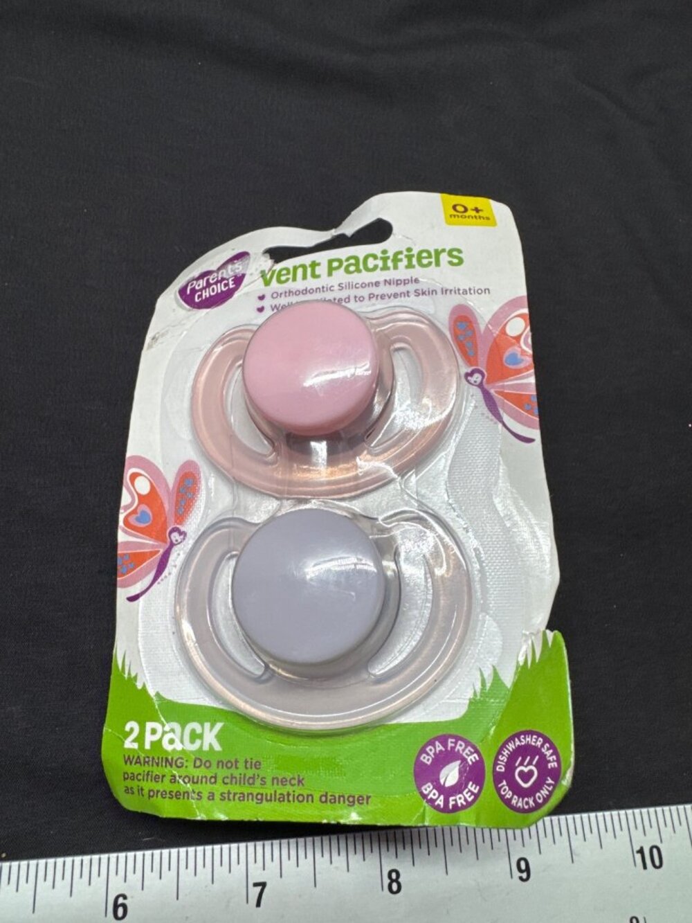 Parents Choice Vent Pacifiers 2-Pack 0+ Months Orthodontic Silicone Nipple BPA F